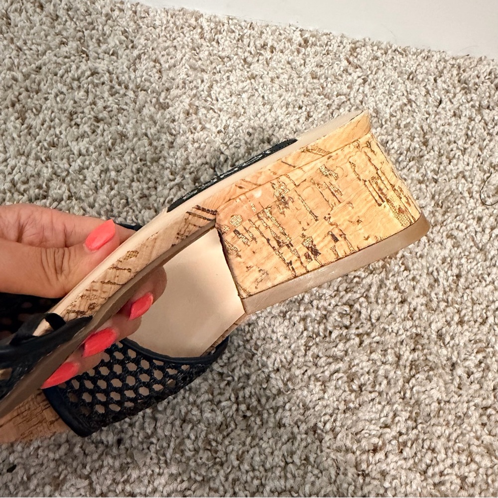NWOT | Jones New York Black Cork Block Heel Woven Slide Sandals - Picture 4 of 6
